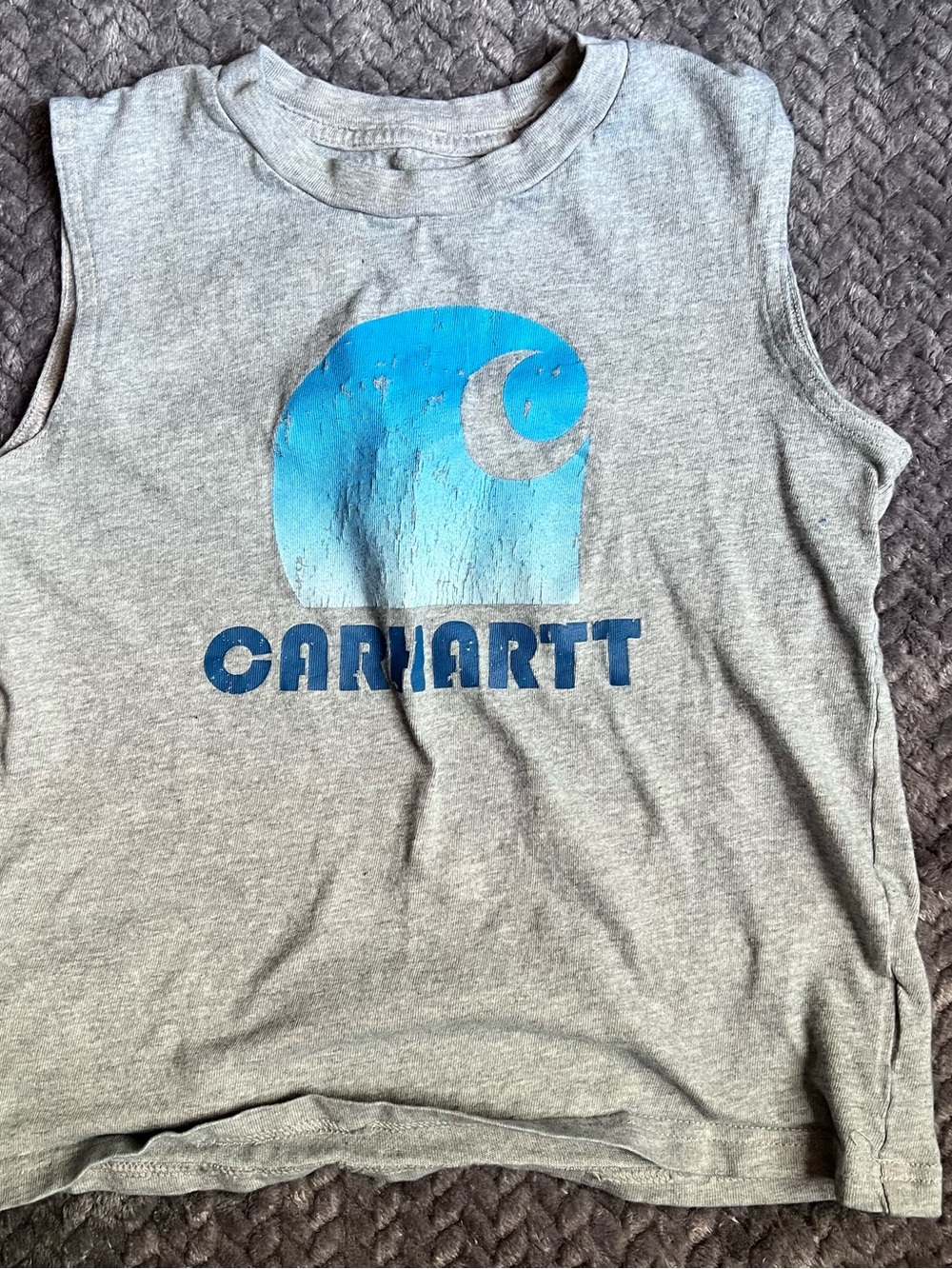 Carhartt Gray Muscle Tank with Blue Logo Print
